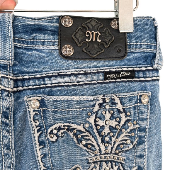 Miss Me Jeans for Buckle Butterfly Fleur de Lis Rhinestone Denim Women Sz 25 Y2K - Picture 9 of 12